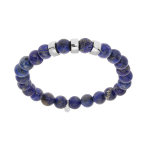 Bracelet extensible en argent platiné avec boules lapis lazuli bleu véritable et 3 charms à graver Bracelet extensible en argent platiné avec boules lapis lazuli bleu véritable et 3 charms à graver