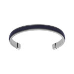 Bracelet jonc en acier ouvert et fond cuir lisse bleu v�ritable