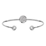 Bracelet jonc en acier ouvert avec pastille effet givr et boule lisse  chaque extrmit