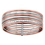Bracelet jonc en acier et pvd rose semainier avec anneaux lisses et diamants