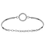 Bracelet jonc en argent rhodi� avec anneau orn� d'oxydes blancs sertis au milieu et cha�nette de rallonge ...