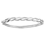 Bracelet jonc en argent rhodi articul avec 2 brins torsads sur le dessus, 1 lisse et le second orn ...