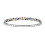 Bracelet jonc en argent rhodi� articul� damier avec oxydes multi couleurs diam�tre 60mm