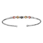 Bracelet jonc en argent rhodi diamant ouvert avec boules diamantes en rhodium noir, dores roses et ...