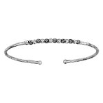 Bracelet jonc en argent rhodi diamant ouvert avec boules diamantes en rhodium noir sur le dessus