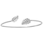 Bracelet jonc en argent rhodi� avec feuillage et oxydes blancs sertis