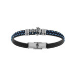 Bracelet junior en acier tissu noir et bleu motif ancre marine 16. 5cm