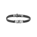 Bracelet junior en acier tissu noir et gris avec motif ancre marine 16. 5cm