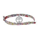 Bracelet liberty tissu fleuri rose une pampille arbre de vie argent rhodi avec oxydes blancs sertis, ...