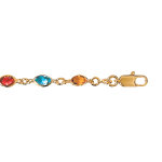 Bracelet en plaqu or alternance d'oxydes en forme de navette de couleur verte, bleue, orange et rose ...