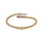 Bracelet en plaqu or articul serpent enroul avec oxydes blancs et yeux oxydes verts 60mm