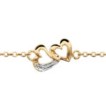 Bracelet en plaqu or chane avec 2 petits coeurs dcoups et ouvrags au milieu - longueur 16cm + 3cm ...