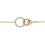 Bracelet en plaqu or chane avec 3 ronds anneaux avec oxydes blancs sertis et 1 lisse 16 + 3cm
