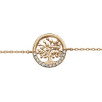 Bracelet en plaqu or chane avec arbre de vie cercl et oxydes blancs sertis - longueur 16 + 3cm