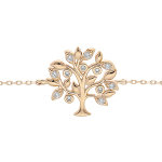 Bracelet en plaqu or chane avec arbre de vie dcoup et oxydes blancs sertis 16 + 3cm
