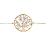 Bracelet en plaqu or chane avec arbre de vie oxydes roses 16 + 3cm