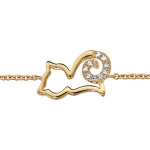 Bracelet en plaqu or chane avec chat ajour stylis avec queue orne d'oxydes blancs - longueur 16cm ...