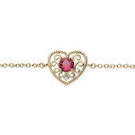 Bracelet en plaqu or chane avec coeur ajoure oxyde fushia 16 + 2cm