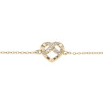 Bracelet en plaqu� or cha�ne avec coeur et infini oxydes blancs sertis 16 + 3cm