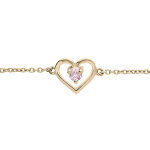 Bracelet en plaqu or chane avec coeur et oxyde rose 14 + 3cm