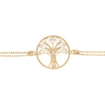 Bracelet en plaqu� or cha�ne double avec arbre de vie filigrane et oxydes blancs sertis 16 + 3cm