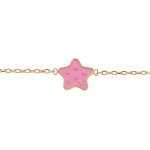 Bracelet en plaqu or chane avec toile rose  pois 14 + 2cm