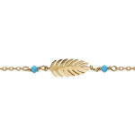 Bracelet en plaqu or chane avec feuille 2 boules turquoise 16cm + 2cm