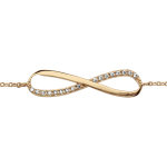 Bracelet en plaqué or chaîne avec au milieu symbole infini orné d'oxydes blancs sur moitié du symbole ... Bracelet en plaqué or chaîne avec au milieu symbole infini orné d'oxydes blancs sur moitié du symbole ...