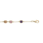 Bracelet en plaqu or chane avec pierres carres violette, rose et orange 16 + 3cm