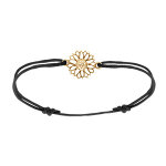 Bracelet en plaqu� or avec cordon coulissant noir et fleur de tournesol