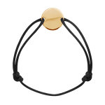 Bracelet en plaqu or cordon coulissant noir avec plaque ronde  graver