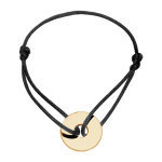 Bracelet en plaqu or cordon noir coulissant avec disque  graver au milieu