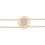 Bracelet en plaqu or double chane avec motif fleur et pierre rose 16 + 3cm