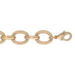Bracelet en plaqu or avec grosses mailles ovales lisses et ciseles fermoir mousqueton 20 + 3cm