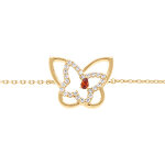 Bracelet en plaqu� or papillon oxyde rouge et oxydes blancs - 16 + 3cm