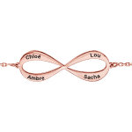 Bracelet en plaqu or rose chane avec infini  graver 3 ou 4 prnoms - longueur 16cm + 3cm de rallonge ...