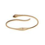 Bracelet en plaqu or serpent articul avec oxydes blancs et yeux oxydes verts 60mm