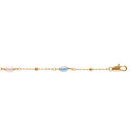 Bracelet en plaqu� or trois pierres cylindriques bleue rose blanche - 16 + 3cm