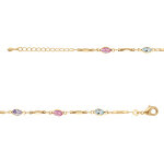 Bracelet en plaqu� or tutti frutti navettes d'oxydes d�grad� de rose et bleu et baguettes - 16 + 3cm