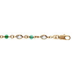 Bracelet en plaqu or tutti frutti navette transparente et perle verte 16 + 3cm