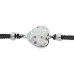 Bracelet stella mia en acier cordon bleu marine pastille coeur motif arbre de vie et nacre 16 + 3cm