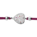 Bracelet stella mia en acier cordon fuschia pastille coeur motif arbre de vie et nacre 16 + 3cm