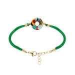 Bracelet stella mia en acier dor� jaune avec anneau r�sine multi couleur cordon vert - 16 + 3cm
