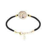 Bracelet stella mia en acier dor� jaune avec arbre de vie r�sine cordon noir - 16 + 3cm