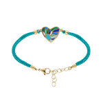 Bracelet stella mia en acier dor jaune coeur rsine bleu vert cordon bleu turquoise - 16 + 3cm