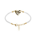 Bracelet stella mia en acier dor jaune forme coeur rsine blanche et noire cordon blanc - 16 + 3cm