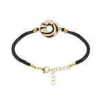 Bracelet stella mia en acier dor� jaune r�sine blanche et noire cordon noir - 16 + 3cm