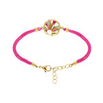 Bracelet stella mia en acier dor jaune rsine rose et violet cordon fushia - 16 + 3cm
