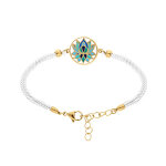 Bracelet stella mia en acier dor rsine fond blanc fleur de lotus cordon blanc - 16 + 3cm
