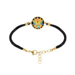 Bracelet stella mia en acier dorrsine fond noir fleur de lotus cordon noir - 16 + 3cm